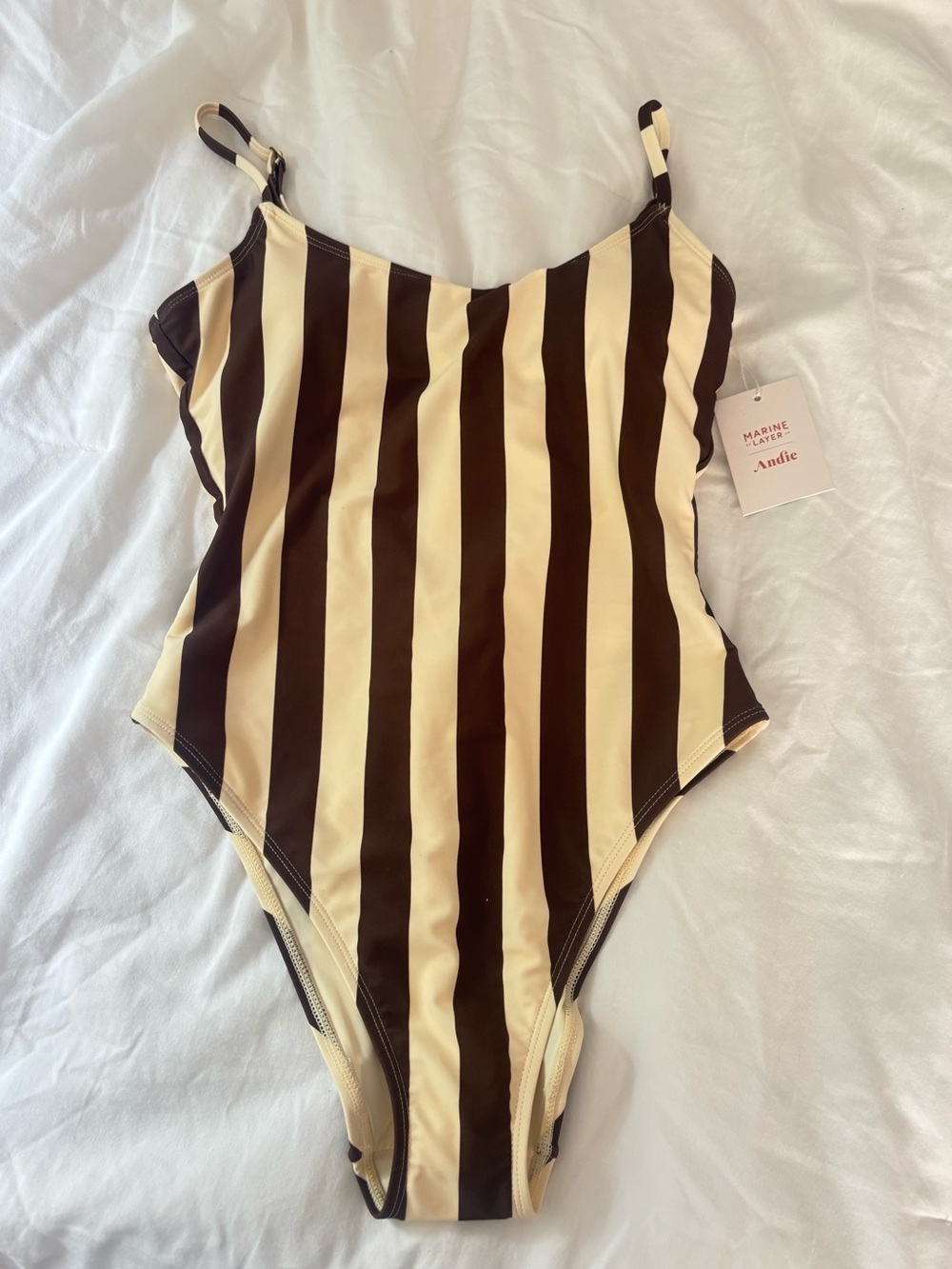 Marine Layer Andie One-Piece Swimsuit in Brown and Cream